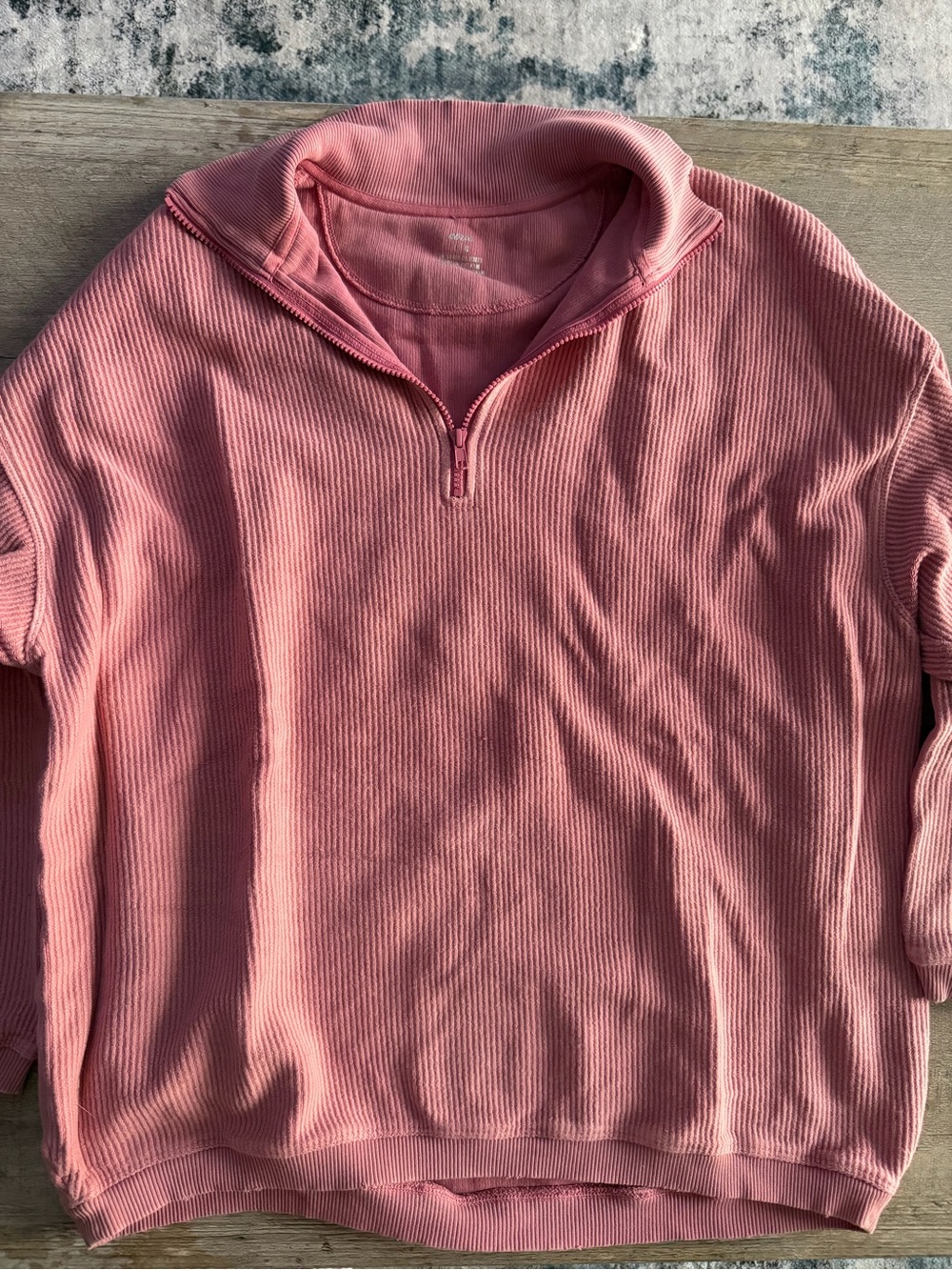 aerie Women's Pink Ribbed Quarter-Zip Pullover
